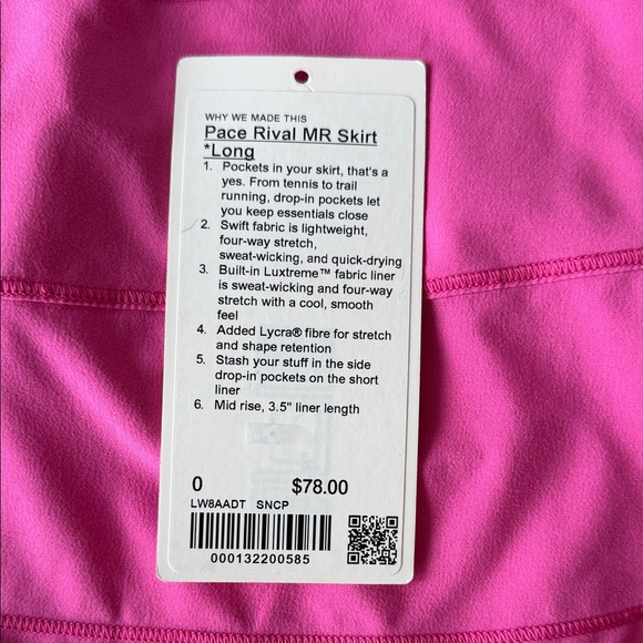 Lululemon Sonic Pink Pace Rival MR Skirt *Long - Picture 3 of 6